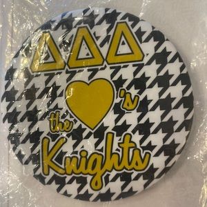 Tri Delta loves the Knights button pin sorority UCF houndstooth Greek letters